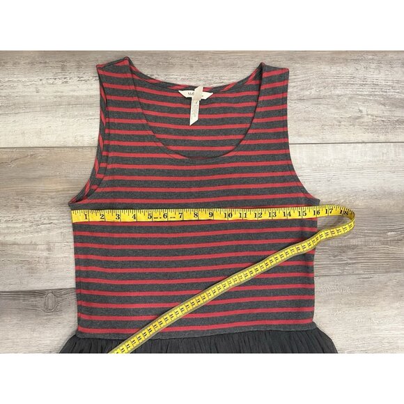 Matilda‎ Jane Womens Dress Size L Striped Tulle Sleeveless Red Gray - Picture 8 of 9